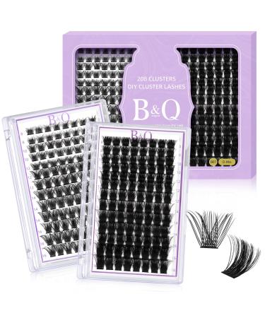 Lash Clusters 208 PCS Cluster Lashes Individual Lashes B02+B07 Eyelash Extensions 8-16mm DIY Lash Extensions D Curl Volume Wispy Soft Comfortable Band False Lashes (D-8-16MIX B02+B07) Lash Kit B02+B07 1 count (Pack of 1)