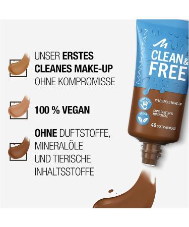Manhattan Clean & Free Skin Tint Fb. 46 Soft Chocolate Vegan Moisturizing Makeup 30 ml - Buy Online on GoSupps.com