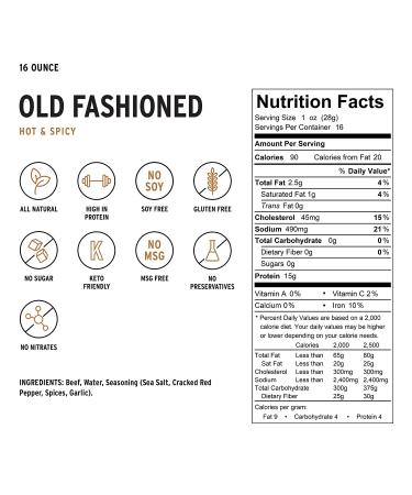 People's Choice Beef Jerky - Old Fashioned Hot & Spicy - Sugar Free  Low Carb  Keto-Friendly High Protein Snack - 16oz - Buy Online on GoSupps.com