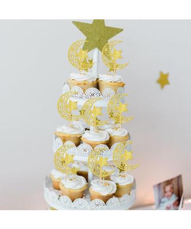 Rsstarxi 24 Pack Gold Glitter Moon and Star Cupcake Toppers Eid Mubarak Cupcake Toppers Ramadan Kareem Party Cupcake Picks for Eid Islamic Muslim Party Cake Decorations Design 5 - Buy Online on GoSupps.com
