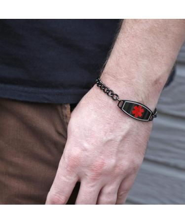Customizable Medical Alert Bracelet for Men - Stainless Steel Black Free Engraving & ID Card | USA Made - Buy Online on GoSupps.com