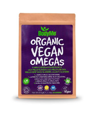 BodyMe Organic Vegan Omegas Powder | 810g | Vegan Omega 3 6 9 Blend | with Milled Flaxseed Milled Chia Seeds Hemp Seeds Blueberry Coconut Acai Berry