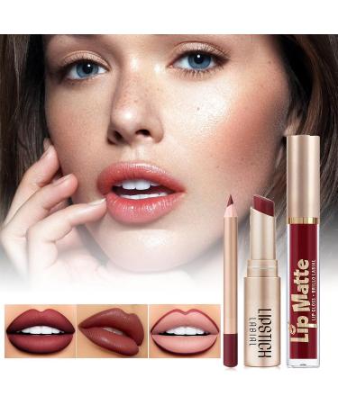 Lipstick and Eyeliner Set - Lipstick and Lip Liner Set | High Pigment Matte Lipstick | Smudge-Proof Lip Gloss for Natural Makeup Non-Stick Cup - Buy Online on GoSupps.com