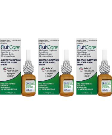 FlutiCare® 120 Metered Nasal Sprays (3 Pack), Fluticasone Propionate 50mcg, Relief During Allergy Season from Pollen, Dust, Dander, Both Indoor and Outdoor Allergens - 3 Month Supply