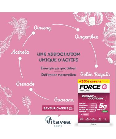 Force G Vitality - Energy Supplement - Ginseng Ginger Guarana Royal Jelly Pomegranate Acerola - Enhanced Active Ingredients - 20 ampoules - 20 Days - Made in France Vitavea - Buy Online on GoSupps.com