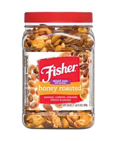 Fisher Snack Honey Roasted Mixed Nuts with Peanuts, 24 Ounces, Peanuts, Cashews, Almonds, Filberts, Pecans Honey Roasted Nuts 1.5 Pound (Pack of 1)
