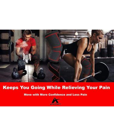 ATHLEDICT Knee Brace Compression Sleeve with Strap for Meniscus Tear, Arthritis, Running - Large Dark Grey/Red - Buy Online on GoSupps.com
