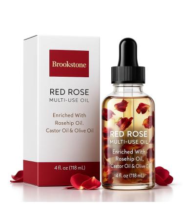 Brookstone Red Rose Multi-Use Essential Oil for Hair Face & Body - Deep Floral Rose Aroma Enriched with Rosehip Castor & Olive Oils (4 fl oz / 118 mL)