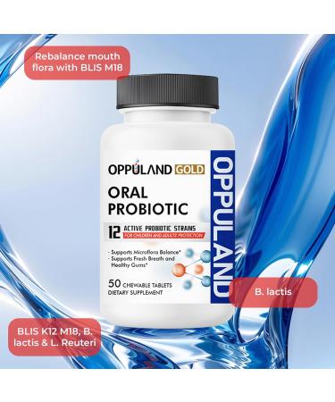 oppuland - Oral Probiotic with 12 Probiotic Strains BLIS K12 M18 B. lactis & L. Reuteri - Dental Care - Fresh Breath & Gum Health - Easy to Take for Adults & Kids - Scentless - 50 Chewable Tablets - Buy Online on GoSupps.com
