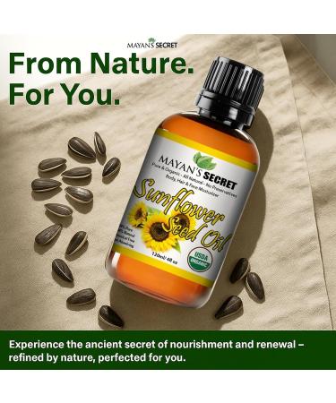 Mayan's Secret Sunflower Seed Oil - 4oz Size | All Natural Cold Pressed USDA Certified Organic - High oleic| Daily or Nighttime Regimen Large 4oz Amber Glass Bottle & Glass Dropper. Sunflower 4 Fl Oz (Pack of 1) - Buy Online on GoSupps.com