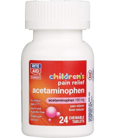 Rite Aid Children's Pain Relief Acetaminophen 160mg - 24 ct | Bubble Gum Flavor Kids Pain Reliever | Ages 2-11 | Chewable Tablets - Buy Online on GoSupps.com