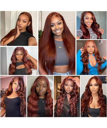 Reddish Brown #33 26 Inch HD Lace Front Body Wave Wig for Black Women | Brazilian Virgin Human Hair | Pre Plucked 180% Density | Glueless Frontal Wig with Baby Hair - Buy Online on GoSupps.com
