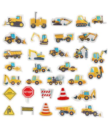 Arthsdite 64 Pcs Edible Construction Cupcake Toppers Truck Tractor Excavator Cake Decorations Stop Sign Dessert Decoration for Construction Baby Shower Birthday Party Food Decorations