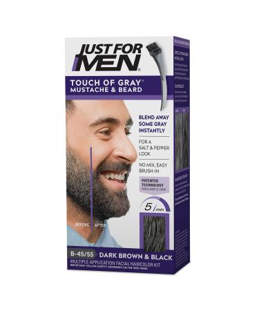 Just For Men Touch Of Gray Mustache & Beard, Beard Coloring For Gray Hair With Brush Included For Easy Application, Great For A Salt And Pepper Look - Dark Brown & Black, B-45/55