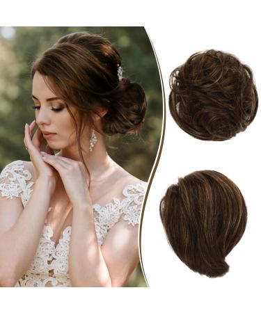 Ruwiss hair part long thin smooth tousled updo bun rea real hair Elegant hair parts hair tie long scrunchy extension for women 25g 25g brown mixed