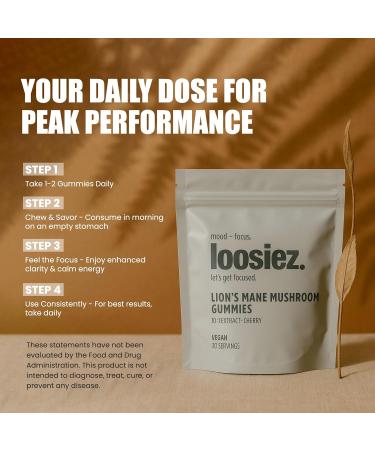 LOOSIEZ Lion s Mane Mushroom Gummies 10:1 Extract Cherry (30 Servings) - Nootropic Brain Support for Focus Clarity Memory & Mood - Certified Vegan Kosher & GMO-Free Cherry 30 Count (Pack of 1) - Buy Online on GoSupps.com