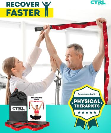 Stretching Strap with Loops - Non Elastic Yoga & Physical Therapy Band - 10 Loops for Flexibility & Exercise - Red - Buy Online on GoSupps.com