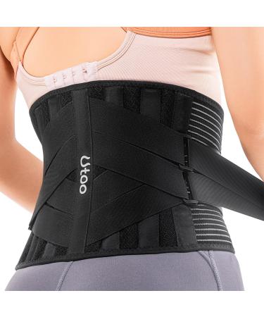 Utoo Back Support Belt for Men and Women Lower Back Brace Slipped Disk Pain Relief Back Bace for Posture with 7 Stays Lumbar Support Belt with Removable Pad to Efficiently Relief Sciatica S 26-33 S Black