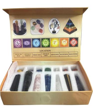 VRIJAN Crystals .Crystals and Healing Stones, Crystal Healing Ornaments. All 7 Chakra Wands with Tumbled Stones Crystals Set of 14