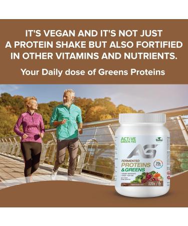 Active Green Pro - Fermented Proteins & Greens - Plant Based Organic Vegan Protein for your improved gut health 20g Protein Sugar Free Low Fats and Carbs Yummy Natural Chocolate Flavour 520g - Buy Online on GoSupps.com