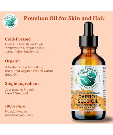 Bella Terra Oils - Organic Carrot Seed Oil 2 oz - Cold-Pressed Elixir Abundant in Vitamin A & E Beta-Carotene Richness Ideal for Nourished Skin Radiance 2 Fl Oz (Pack of 1) - Buy Online on GoSupps.com