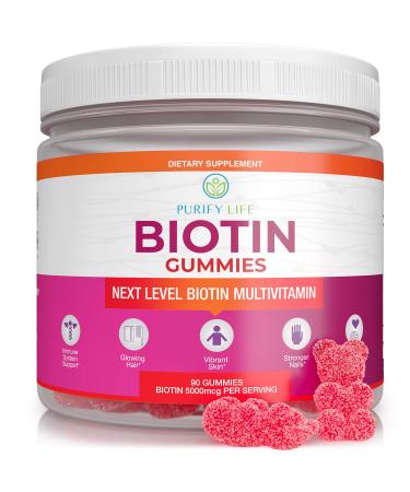 Biotin Gummies for Hair Skin and Nails (90ct - FSA/HSA Eligible) Multivitamin Vegan Supplement for Men & Women - Immune Support Beauty Detox & Cleanse - Vitamin A B6 B12 C D6 E Zinc - 5000 Mcg