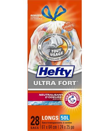 Hefty Garbage Bags Ultra Strong Tall 50 Litres Clear Recycling Drawstring Arm & Hammer odour neutralizer 28 Bags WASTE_BAG - Buy Online on GoSupps.com