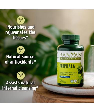 Buy Organic Banyan Botanicals Triphala Tablets | 180 Non-GMO Vegan Tablets for Digestion & Gut Health - Amla Haritaki & Bibhitaki - Buy Online on GoSupps.com