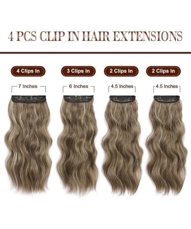 4PCS Thick Full Head Ash Brown Highlights 20 Inch Clip in Hair Extensions - Curly Wavy Synthetic Hairpieces - Buy Online on GoSupps.com