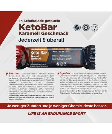Daily Endurance Keto Bar | Best Low Carb Protein Snack | Vegan Chocolate | 3g Net Carbs | 12 Bars with Sckoko Coating | Caramel Flavor - Buy Online on GoSupps.com