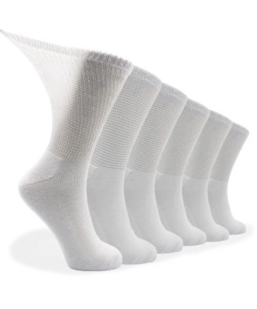 LIN Diabetic Socks for Men & Women Non-Binding Circulatory Extra Wide Top Socks Edema Neuropathy Lymphedema 4 6 12 Pairs Crew/Snow White  6 Pairs  10-13