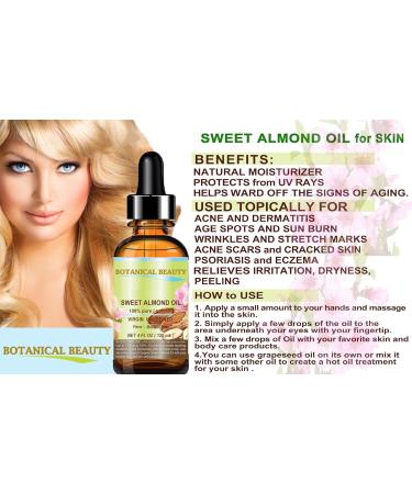 Botanical Beauty Sweet Almond Oil - 100% Pure Natural Virgin Unrefined Cold Pressed Carrier Oil for Face Skin Body Hair & Nails - 4 Fl. oz (120 ml) - Ideal for Massage & Skincare - Buy Online on GoSupps.com