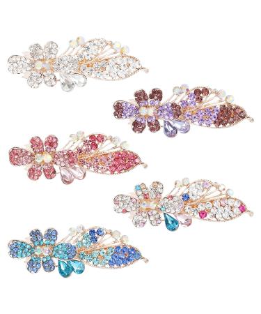inSowni 5 Pack Luxury Glitter Sparkly Gems Korean Decorative Crystals Rhinestones Flower Metal French Barrettes Alligator Snap Hair Clips Headpieces Accessories for Women Girls - Buy Online on GoSupps.com