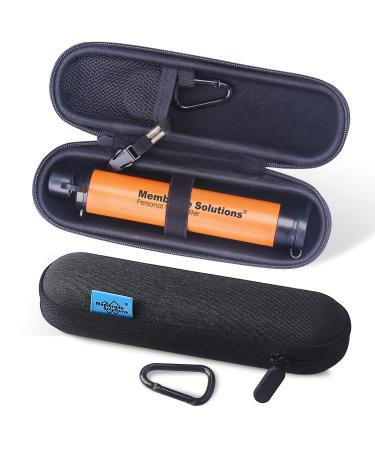 Membrane Solutions Personal Water Filter with A Carry Travel Case Cover, Survival Kit Water Purification Straw, Portable Water Purifier for Hiking Camping Backpacking and Emergency Preparedness Orange