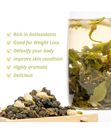 Oriarm 100g / 3.53oz Th Vert au Jasmin Oolong - Taiwan Oolong Th au Jasmin - High Mountain Wulong Green Tea with Jasmine Flowers - Pleasant Aroma Naturally Processed - Buy Online on GoSupps.com