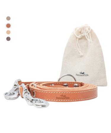 Freudenier dog leash made of certified leather 2m triple adjustable guide leash lovingly produced in Holland high quality and stylish amstelpark collection (cognac 16mm wide) 16mm wide cognac - Buy Online on GoSupps.com