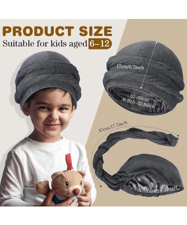 2 Pcs Kids Silk Satin Lined Turban Set - Black/Dark Gray - Ages 6-12 | Pre Tied Twist Head Wrap for Boys and Girls - Buy Online on GoSupps.com