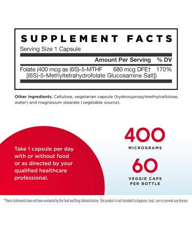 Jarrow Formulas Methyl Folate 400 mcg - 60 Veggie Caps (Pack of 2) - Highly Active Folate - 4th Generation Folic Acid - 120 Servings - Buy Online on GoSupps.com
