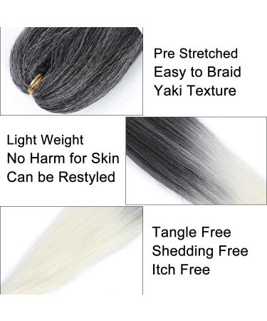 8 Packs/Lot EZ Braid 26 inch Professional Pre Stretched Braiding Hair Yaki Texture Braiding Hair for Crochet Hair Braids Long Free Synthetic Fiber Hair Extensions (#T1B/Silver) 26 Inch (Pack of 8) #T1B/Silver - Buy Online on GoSupps.com