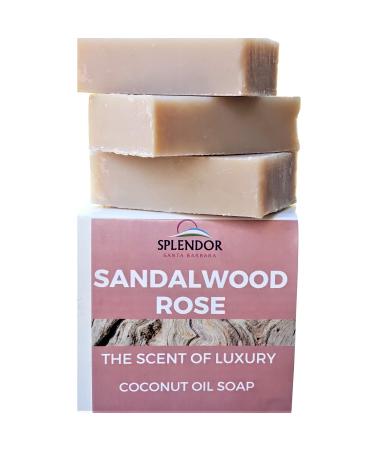 Splendor Sandalwood Rose Bar Soap. Moisturizing Coconut Oil Soap for Face & Body  Men & Women  for Dry  Sensitive Skin. Handmade  Vegan  Natural  Cold Process Soap.