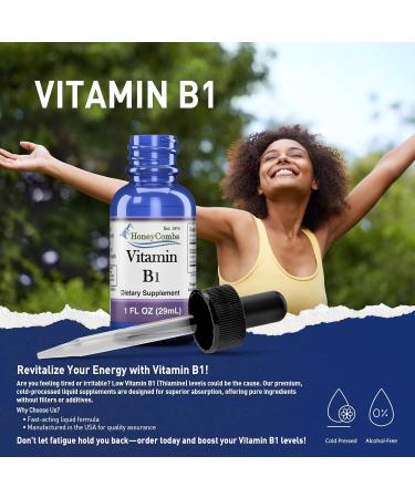HoneyCombs High Potency Vitamin B1 (Thiamine) & B2 (Riboflavin) Drops Vegan Non-GMO Alcohol-Free Liquid for Health Digestion Hair Skin & Nails - Buy Online on GoSupps.com