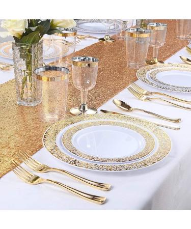 Allure Maek 100pcs Gold Plastic Plates -White with Hammered Design Disposable Wedding Party Plastic Plates Include 50 Plastic Dinner Plates 10.25inch 50 Salad/Dessert Plates 7.5inch (Gold) - Buy Online on GoSupps.com