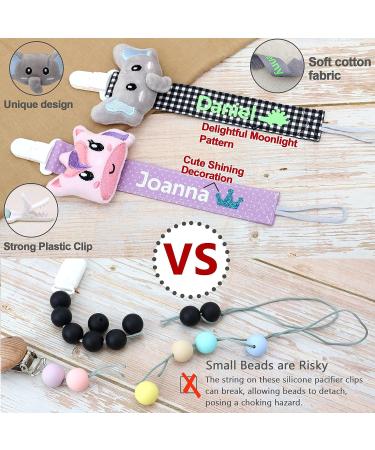 Personalized Pacifier Clip with Name - Ausbay Paci Holder for Boys and Girls - Cotton Fabric Leash for Pacifiers - Black Elephant Pattern - Buy Online on GoSupps.com