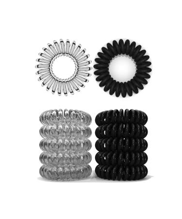 10 Set spiral hair tie - hair tie for less split and broken hair - hair tie spiral for fine hair parts - telephone cable spiral hair rubber transparent & black 3.5 cm 10 pieces (1 Pack).