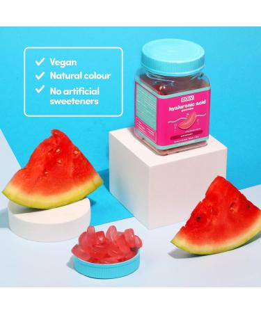 Hyaluronic Acid Vegan Gummies with Biotin, Zinc for Skin, Hair, Nails Support - Menopause Health - 60 Watermelon Flavour Chewable Gummies - Buy Online on GoSupps.com