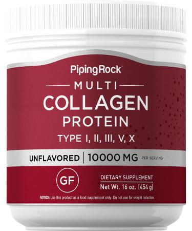Piping Rock Multi Collagen Protein Powder | 16 oz Unflavored | 10 000mg Peptides Complex | Type i ii iii v x | Gluten Free Non-GMO Supplement