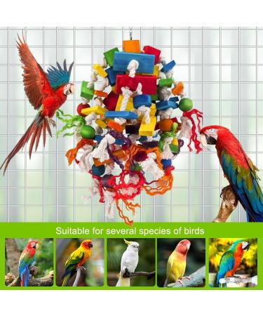 MQUPIN Large Bird Parrot Toy | 100% Natural Wooden Blocks | Chewing Toy for Parrot Cage | Ideal for African Grey, Macaws | Colourful - Buy Online on GoSupps.com
