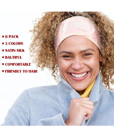 Satin Spa Headband Set - 6 Pieces | Silk Hair Wrap for Women & Girls | Adjustable Satin Hairband for Sleep, Makeup, Skincare | Pink, Black, White - Buy Online on GoSupps.com