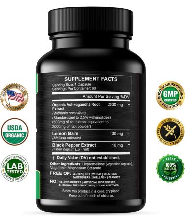 Spirulina Chlorella 3000mg + Ashwagandha 2000mg with Lemon Balm & Black Pepper Natural Detox & Stress Support Vegan Capsules Made in USA - Buy Online on GoSupps.com