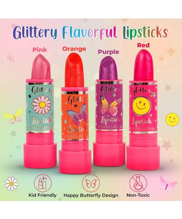 Hot Focus Kids Makeup Kit with Lipsticks & Glitter Eyeshadow - Washable Beauty Set for Girls - Pretend Play Cosmetics Gift - Includes Applicator - Flower Design - Buy Online on GoSupps.com